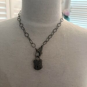 Sterling silver and diamond lock necklace
